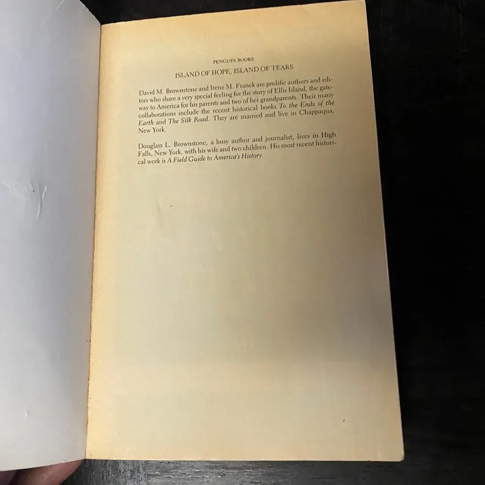 Island of Hop Tears Stories Ellis Island David M. Brownstone Irene M. Franck